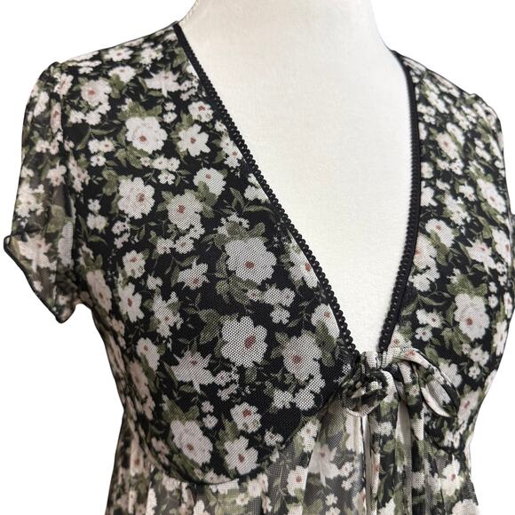 Full Tilt L Tie Floral‎ Top Fairy Whimsygoth Summer Sheer Mesh Festival Party - Picture 2 of 11